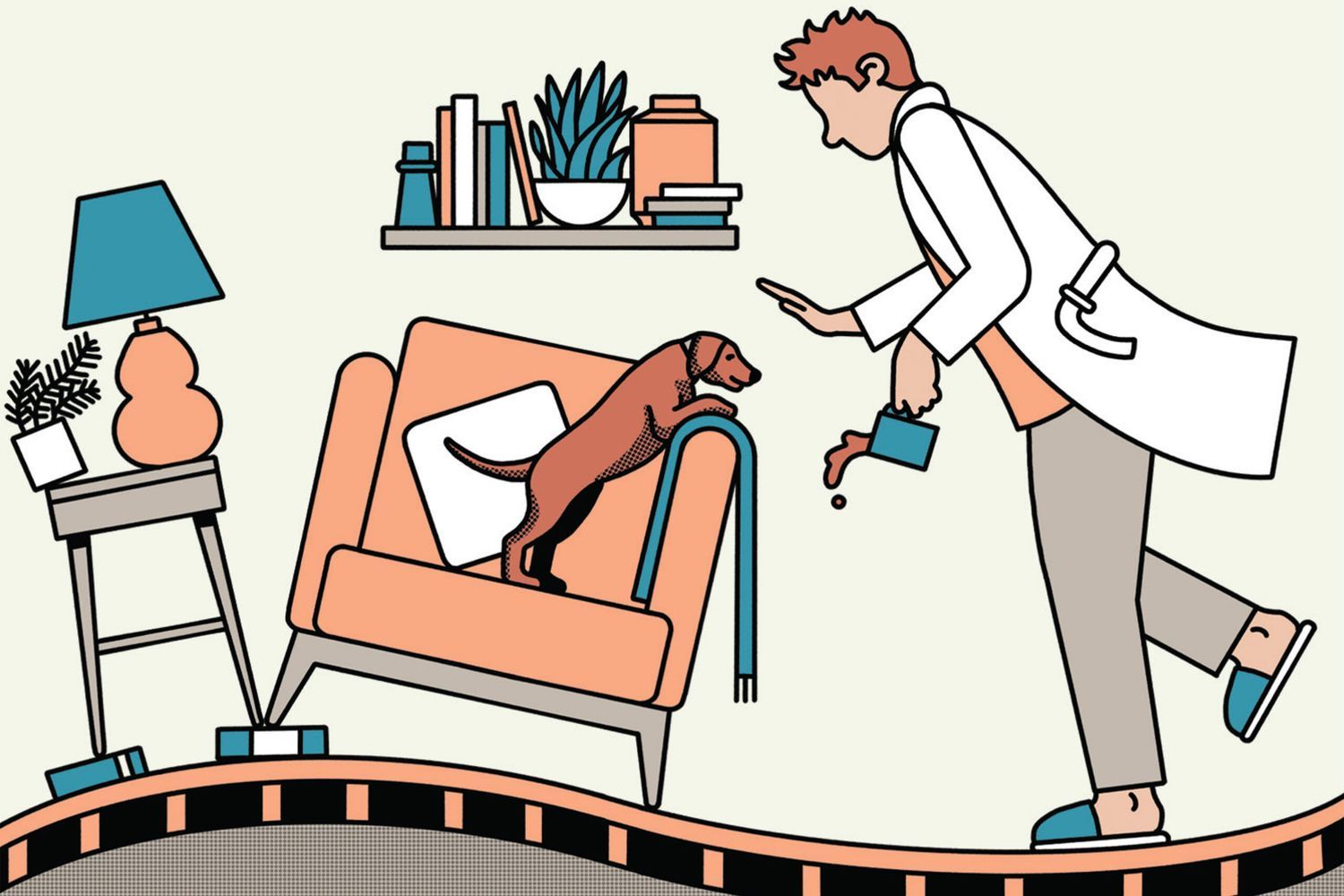 Illustration of a person and dog balancing on wobbly floors