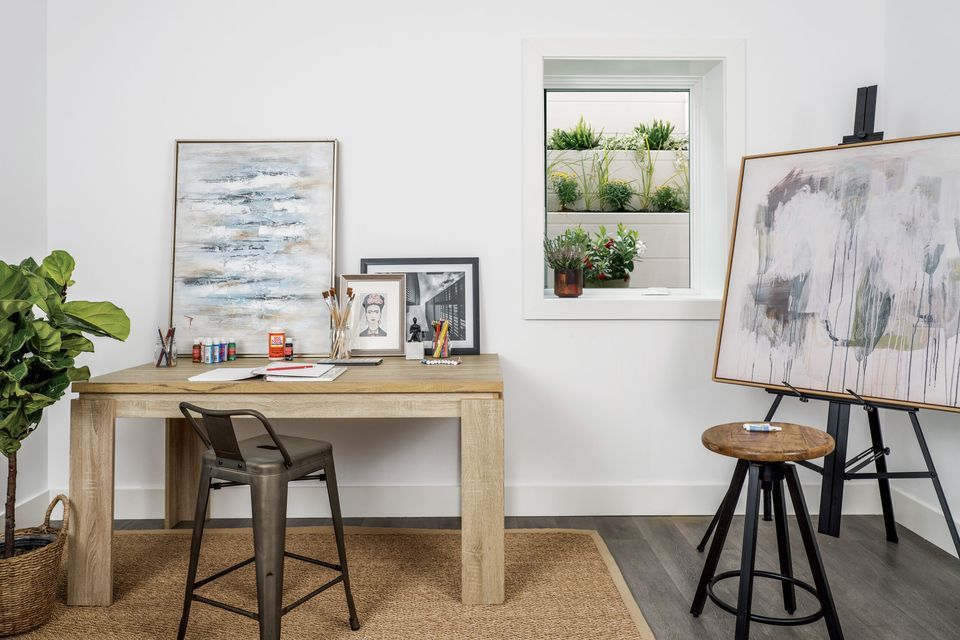 Egress window in a basement art studio