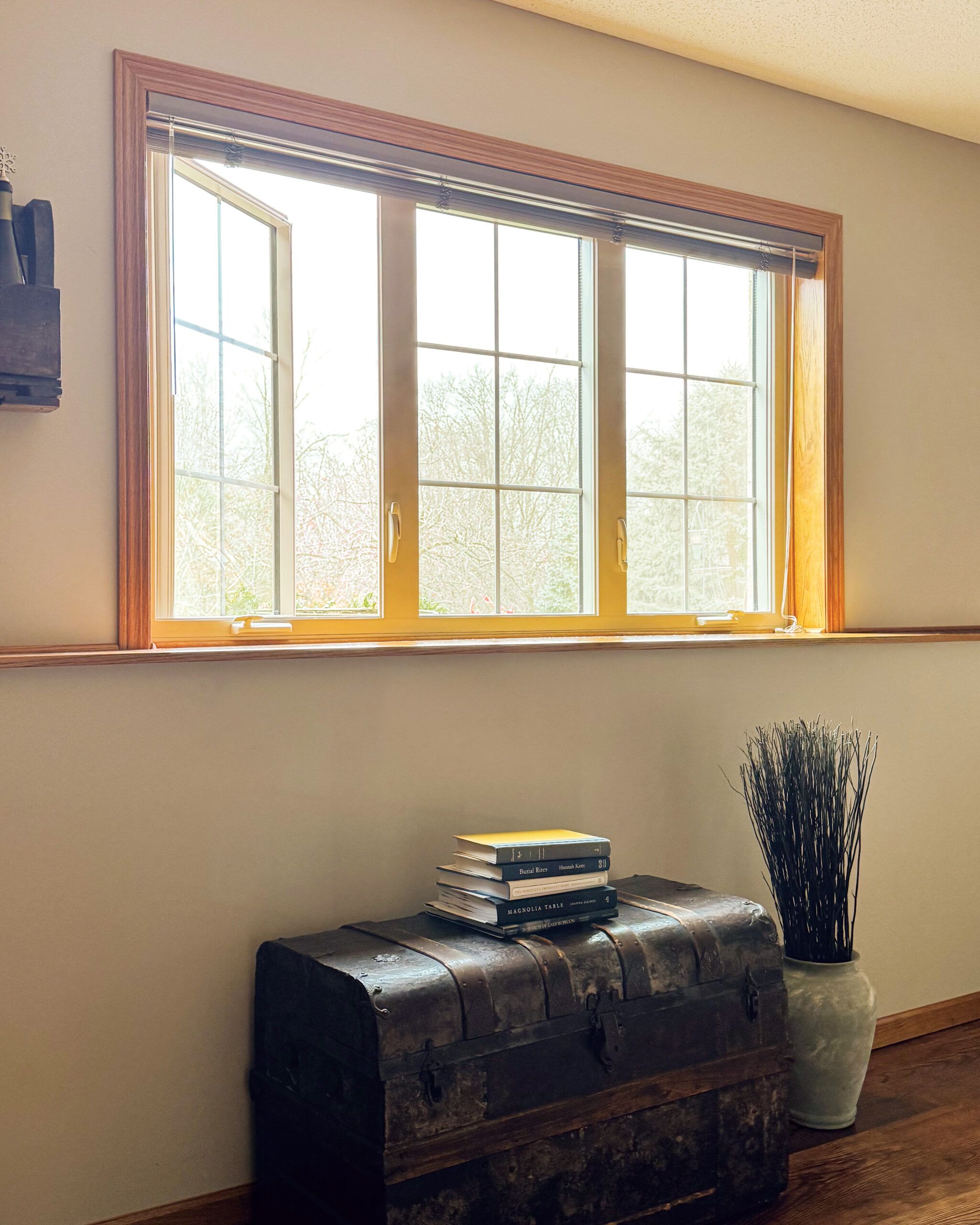 Image of an egress window in a partially above-ground basement