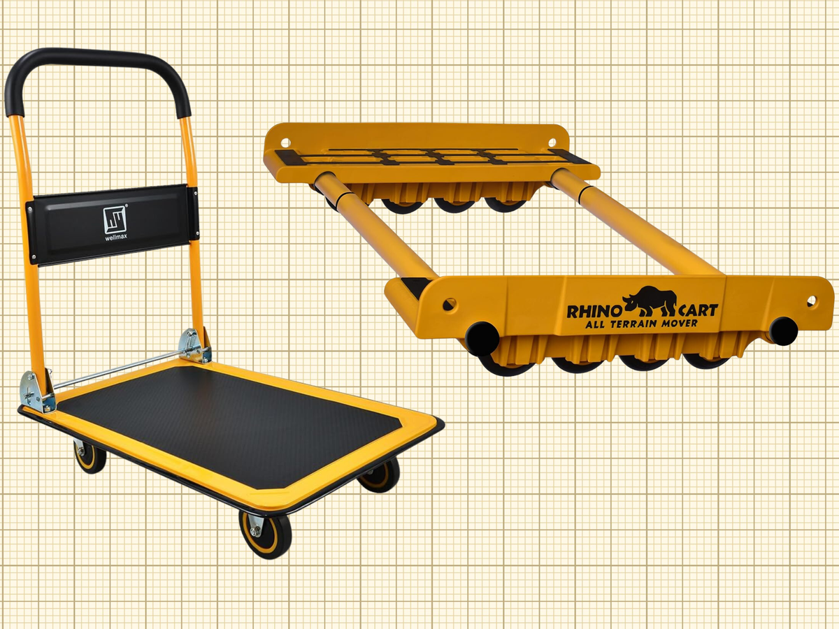 Wellmax Push Cart Dolly and Rhino Cart All Terrain Mover isolated on a grid paper background