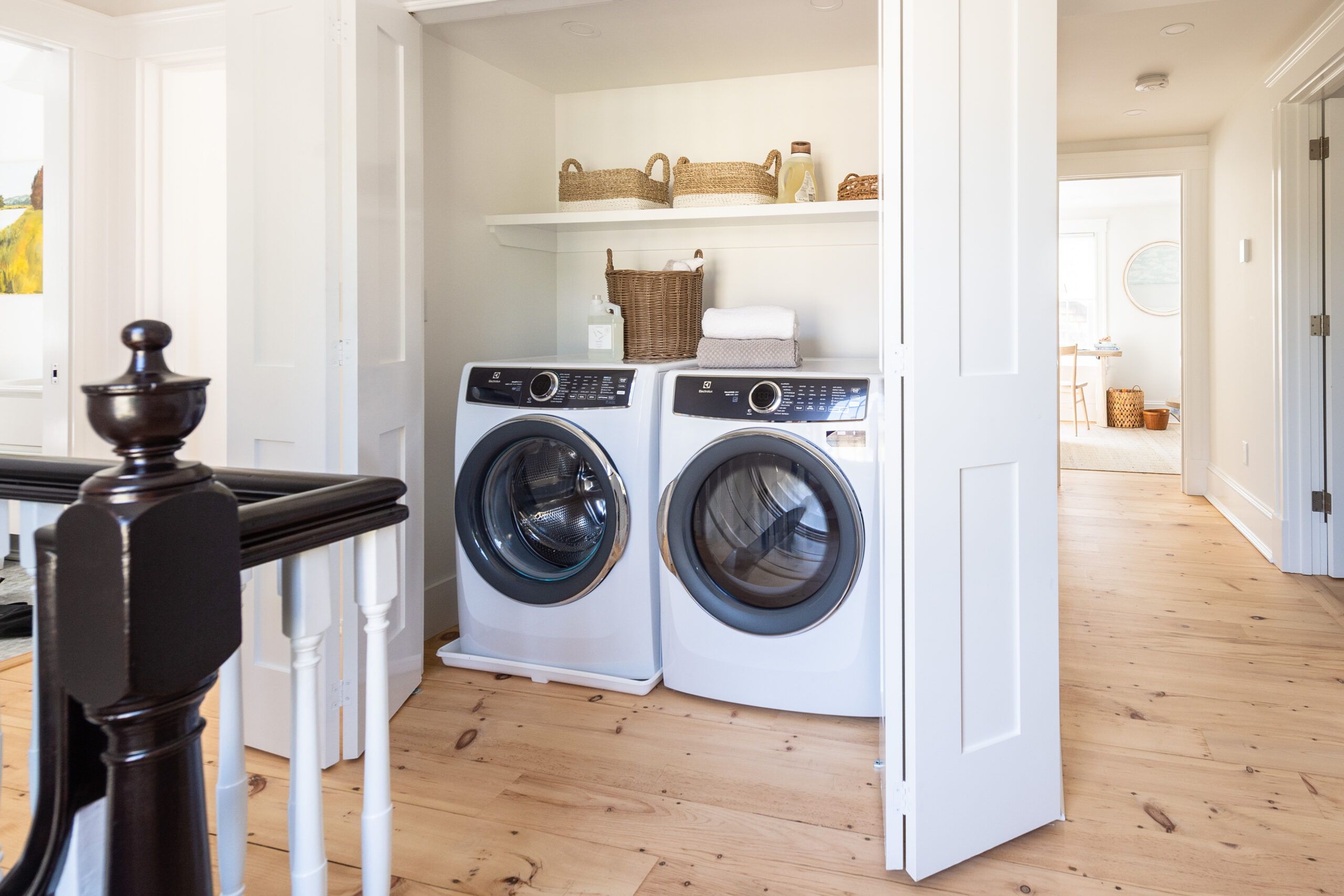 Washer and Dryer in an upstairs closet