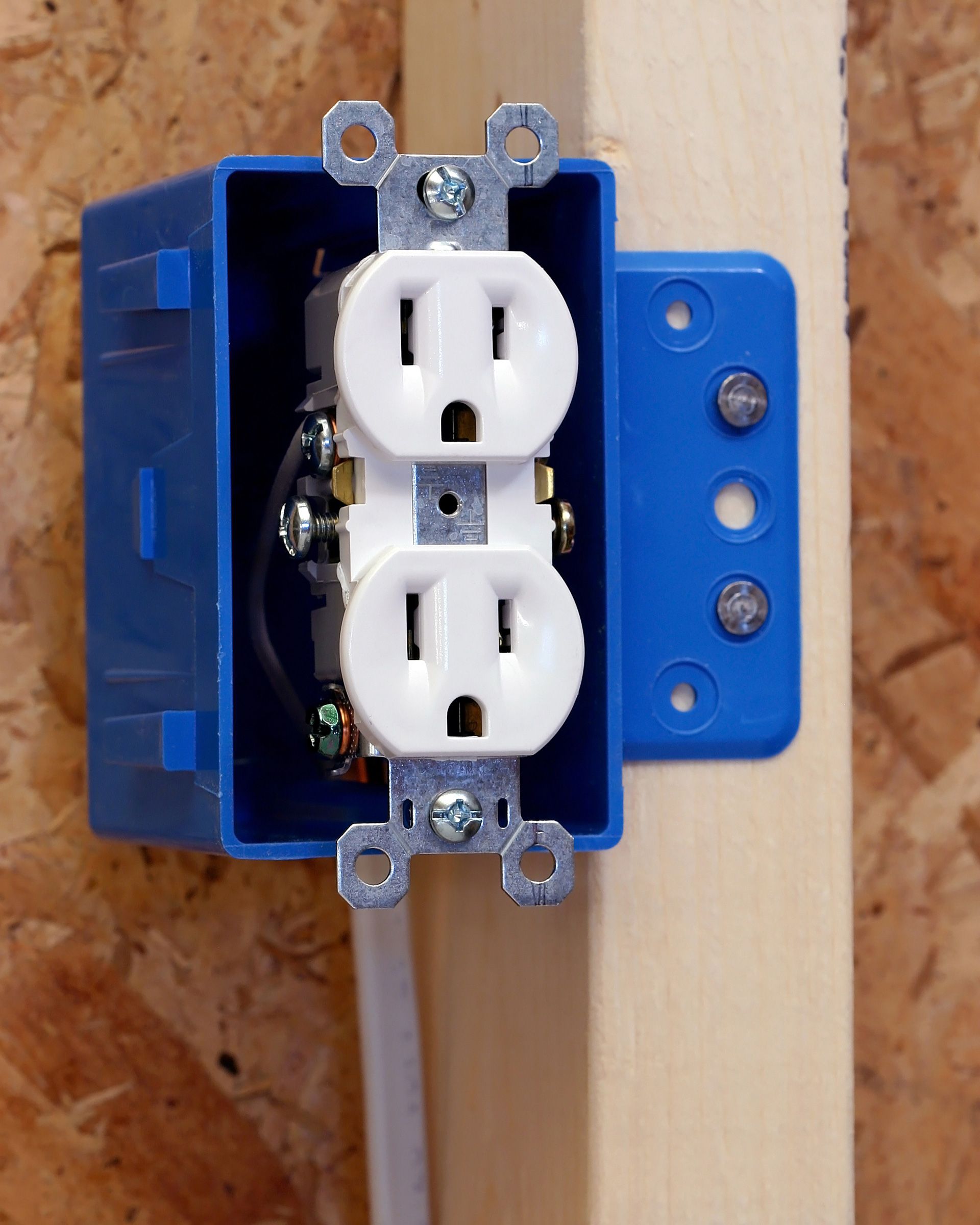 Electrical outlet mounted on wall stud