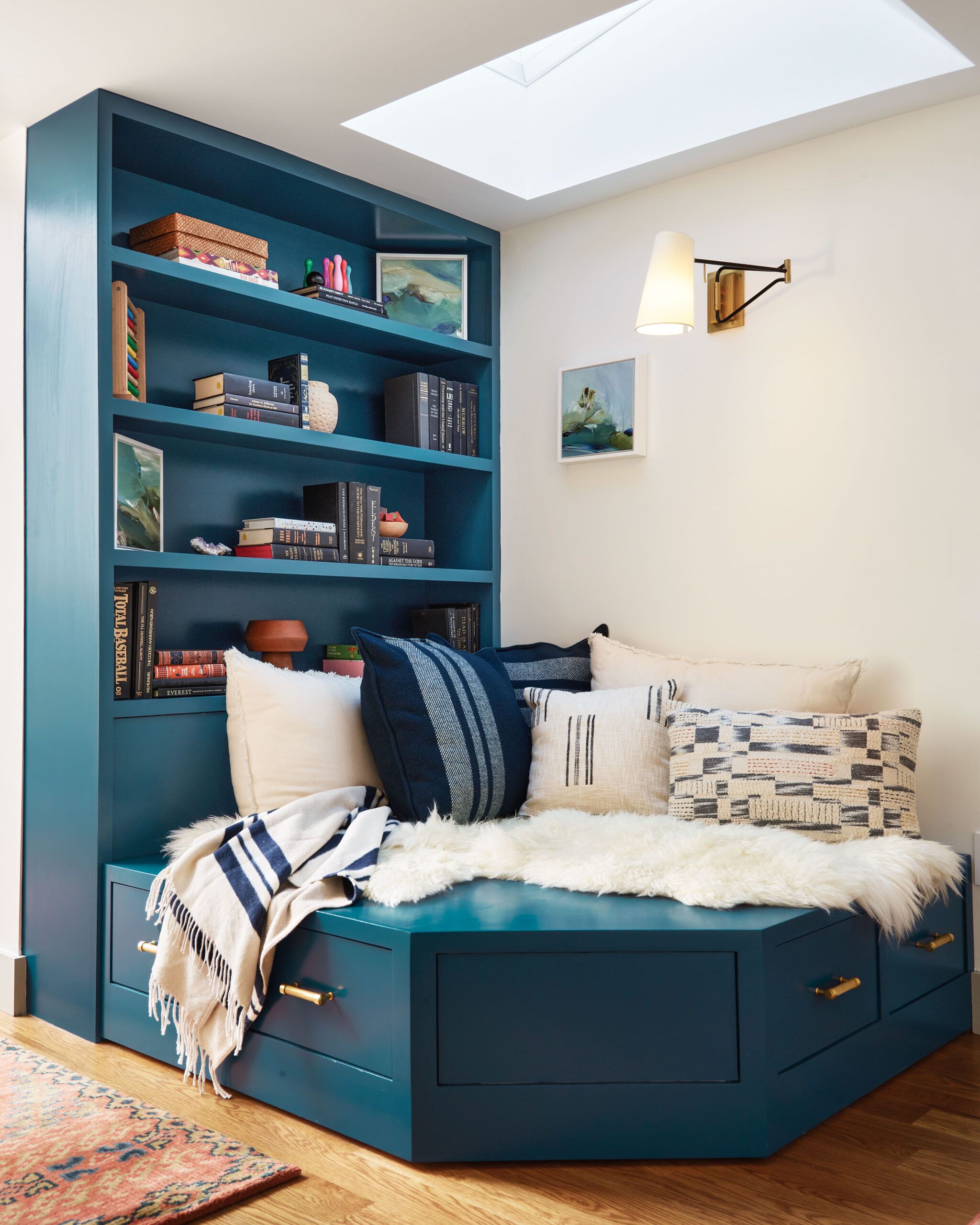 Blue monochromatic bookshelf