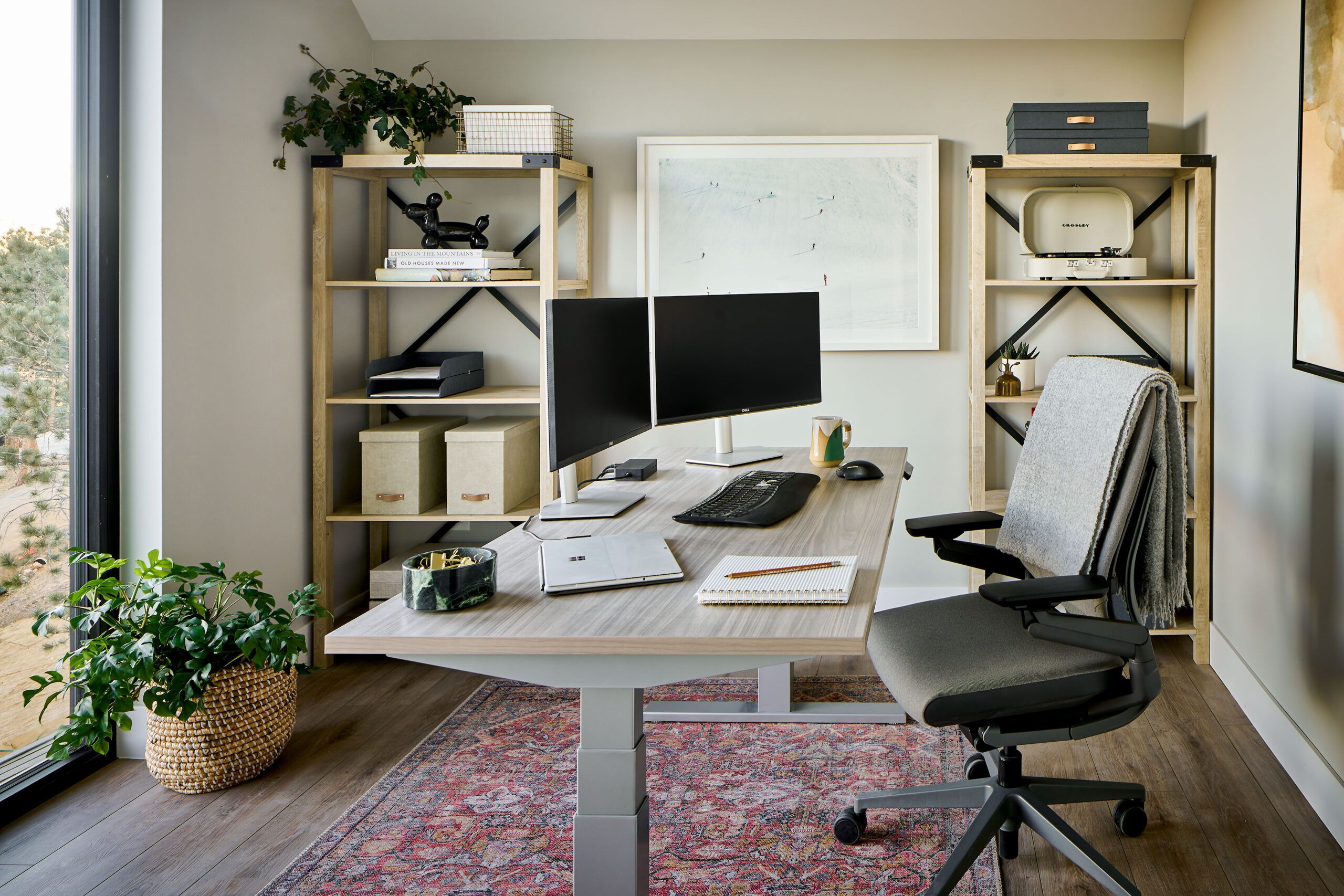 Office with shelves and greenery