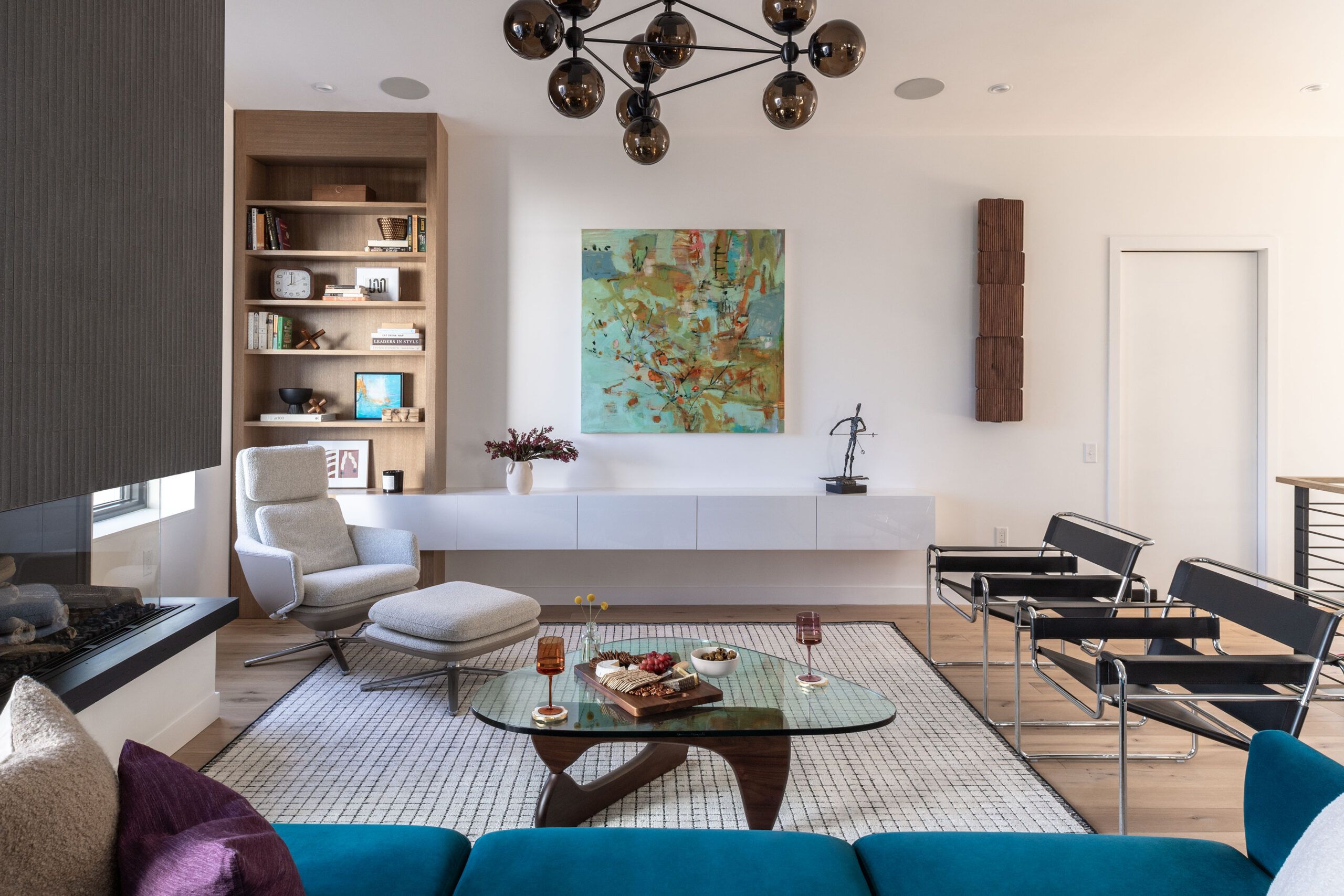 Wood bookshelf in a modern room