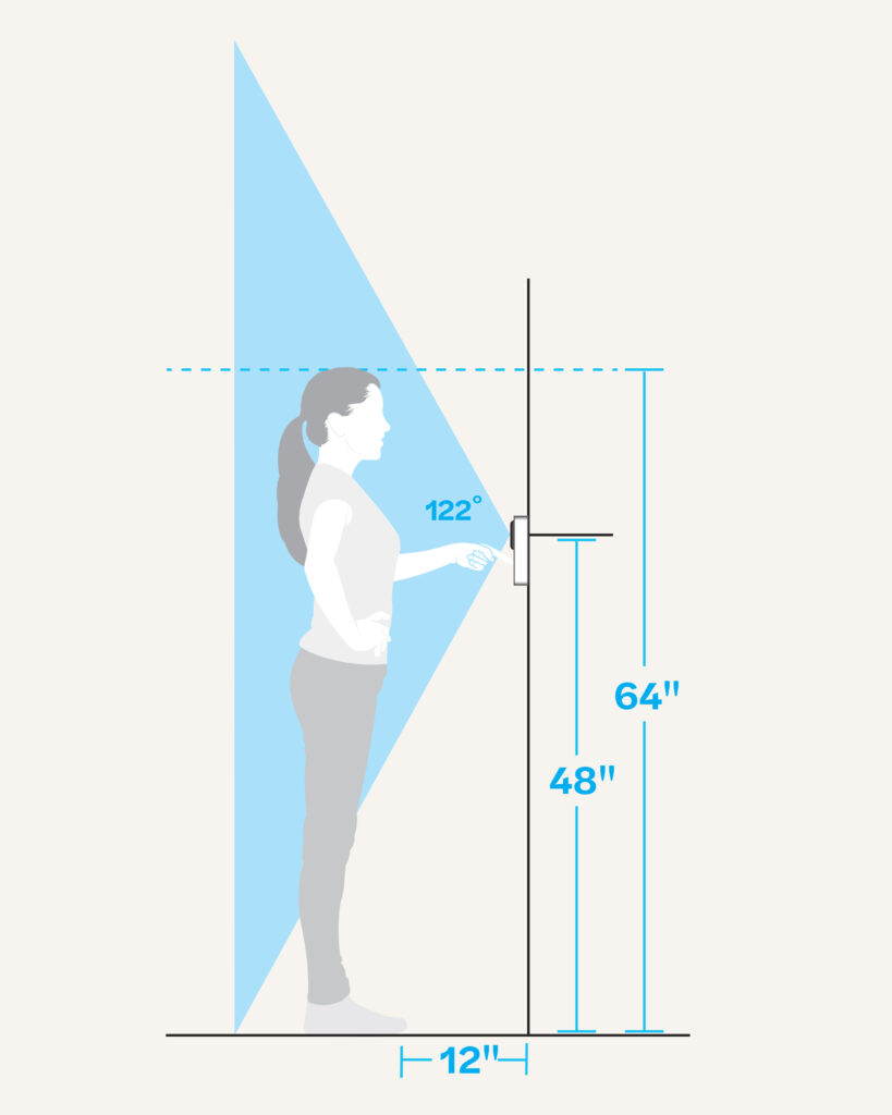 A diagram showing the vertical field of view of a video doorbell.