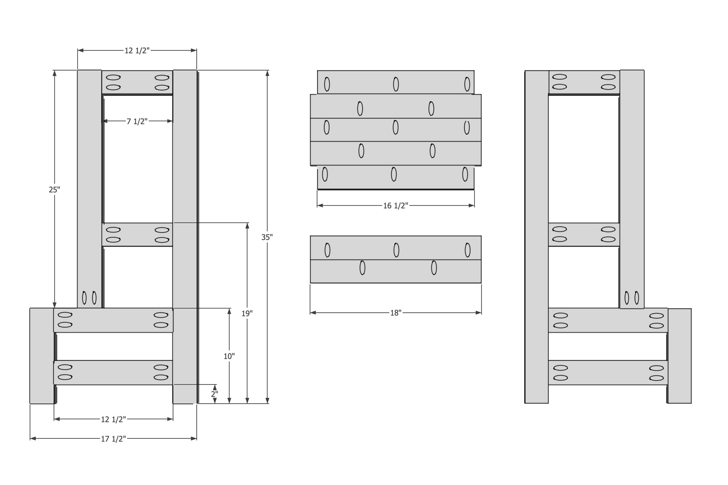 Rendering of cut pieces for toddler step stool.