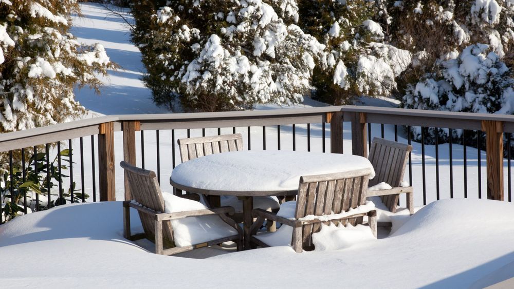 Deck with snow in winter