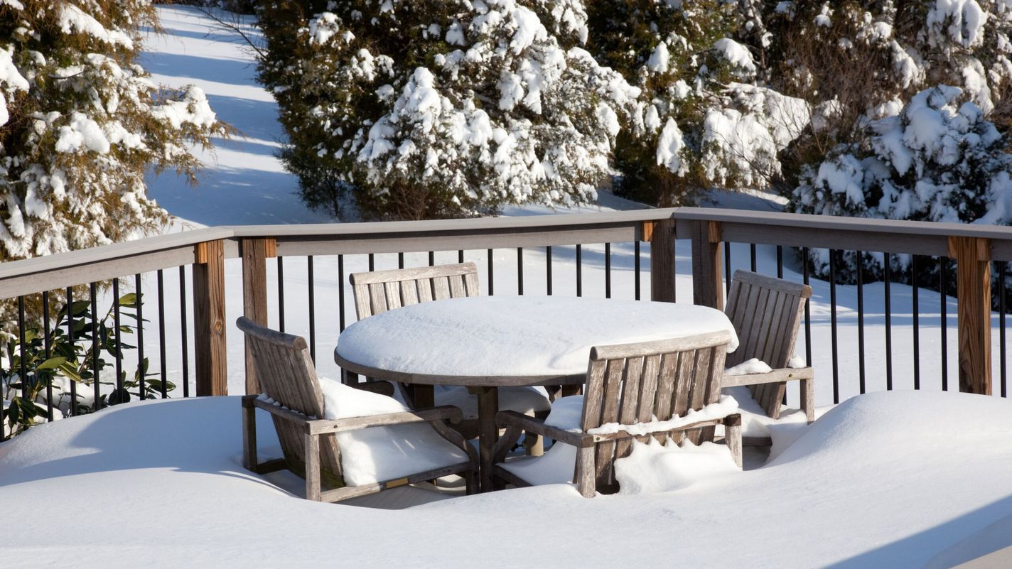 Deck with snow in winter