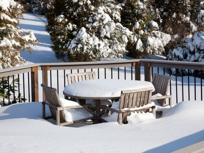 Deck with snow in winter