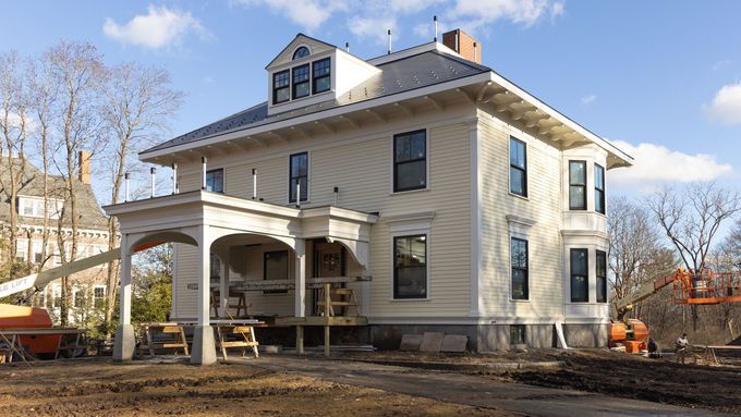 Front of the Westford house in progress of being restored