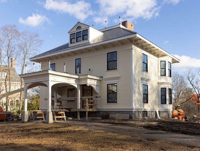 Front of the Westford house in progress of being restored